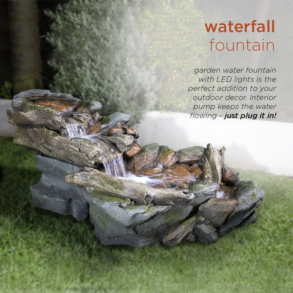 Fontaine de sol en polystone à cascade avec éclairage Alpine Corporation, 59 po x 16 po x 20 po, marron