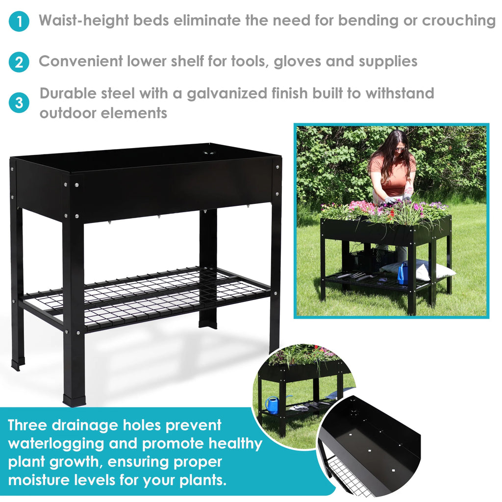 Jardinière surélevée en acier galvanisé noir Sunnydaze, 90,8 cm x 40,6 cm x 80,6 cm, ensemble de 2