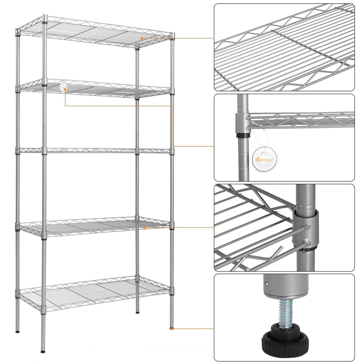 Ktaxon 5-Tier Wire Shelving Unit, Steel Storage Rack for Office Kitchen 30" W x 14" D x 60" H, Silver