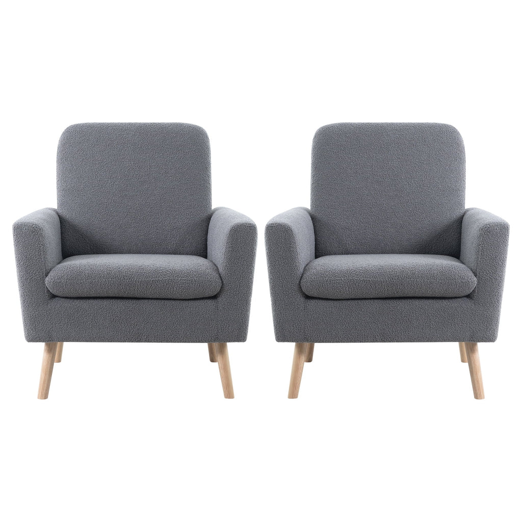 Naomi Home Frida Mid-Century Modern Accent Chair, Espresso Teddy Fleece Upholstered Armchair with Oak Legs, 28.74"D x 30.31"W x 35.04"H