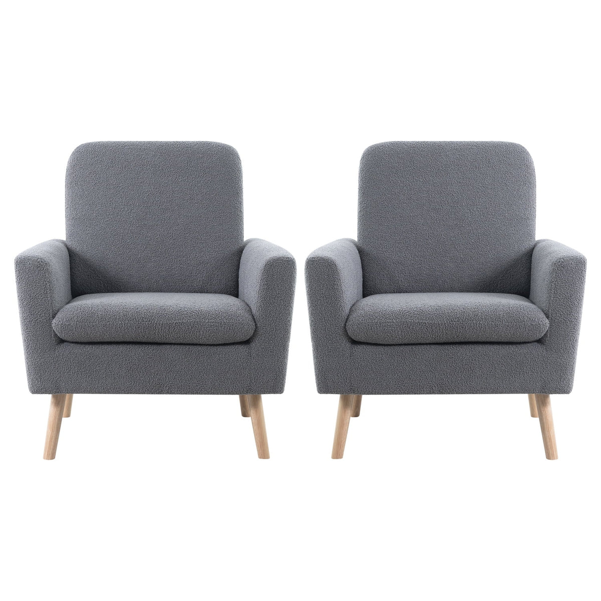Naomi Home Frida Mid-Century Modern Accent Chair, Espresso Teddy Fleece Upholstered Armchair with Oak Legs, 28.74"D x 30.31"W x 35.04"H