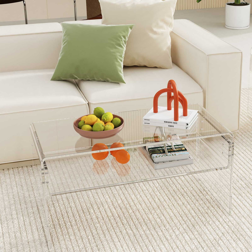 Ageszoe Coffee Table with Storage Shelf,Acrylic Modern Clear End Table,Kid's Table for Livingroom, 32"L x 16"W x 16"H"