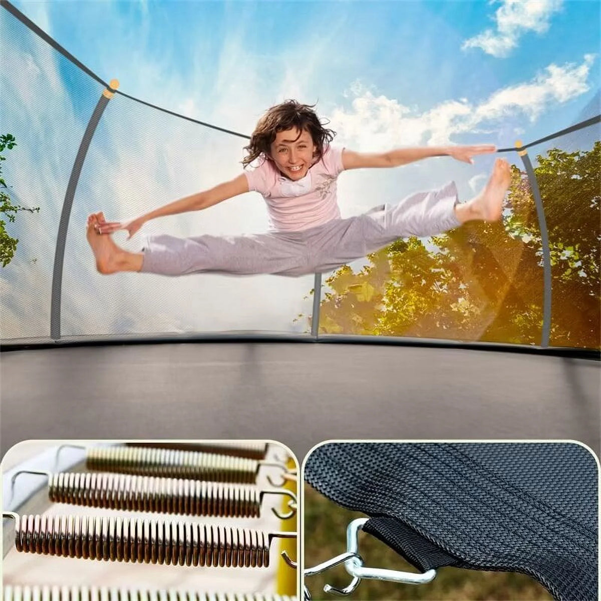 Triple Tree Trampoline with Enclosure, Black/Yellow, 63.78"x 17.72" x 8.66"