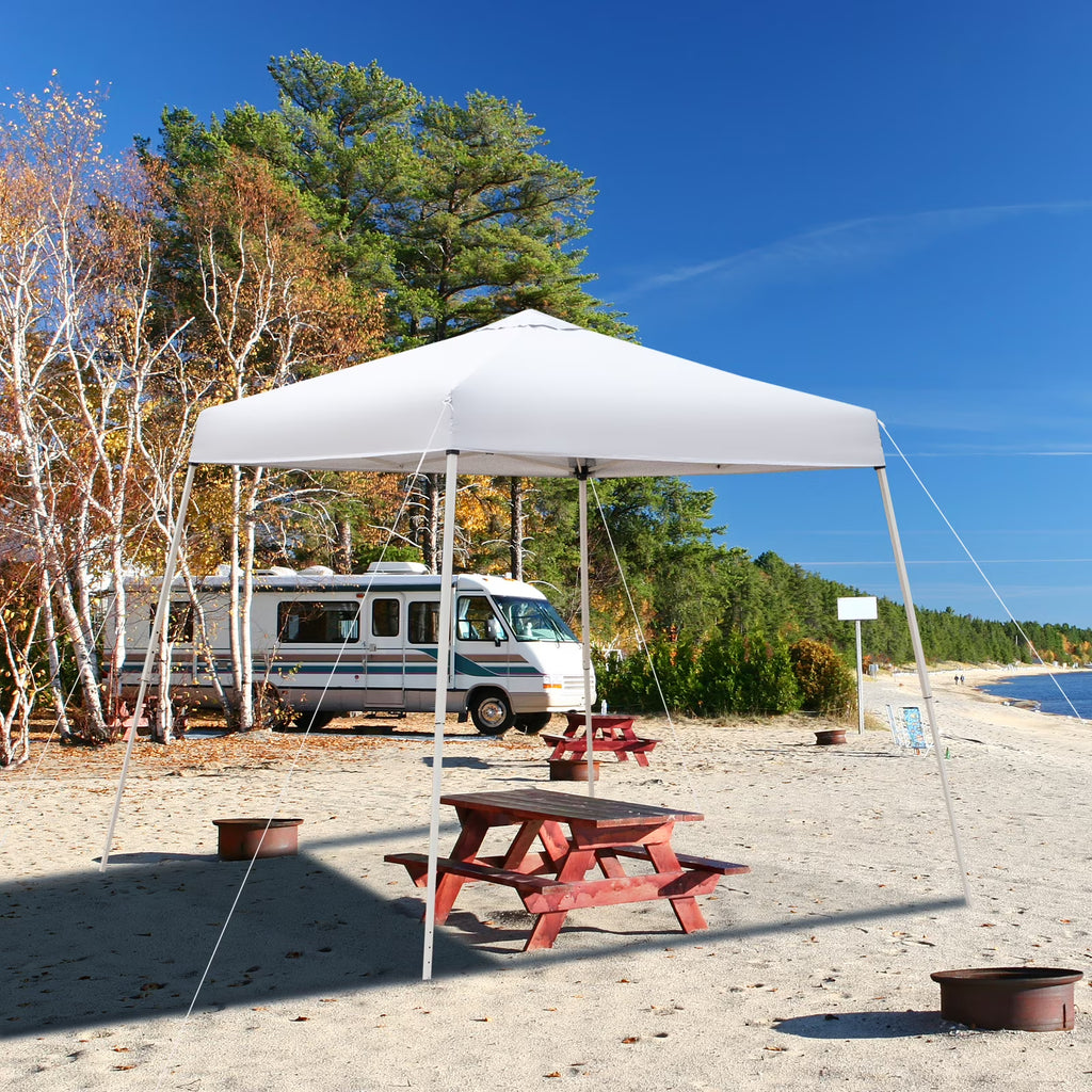 Zimtown Tonnelle pliante extérieure 10 pi x 10 pi (base) / 8 pi x 8 pi (toit), auvent de plage, blanc