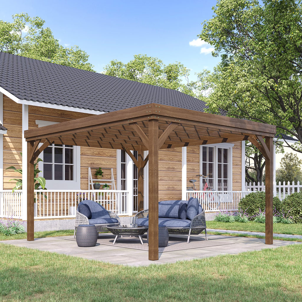Outsunny 10' x 12' x 7' Brown Fir Wood Pergola, Open Design