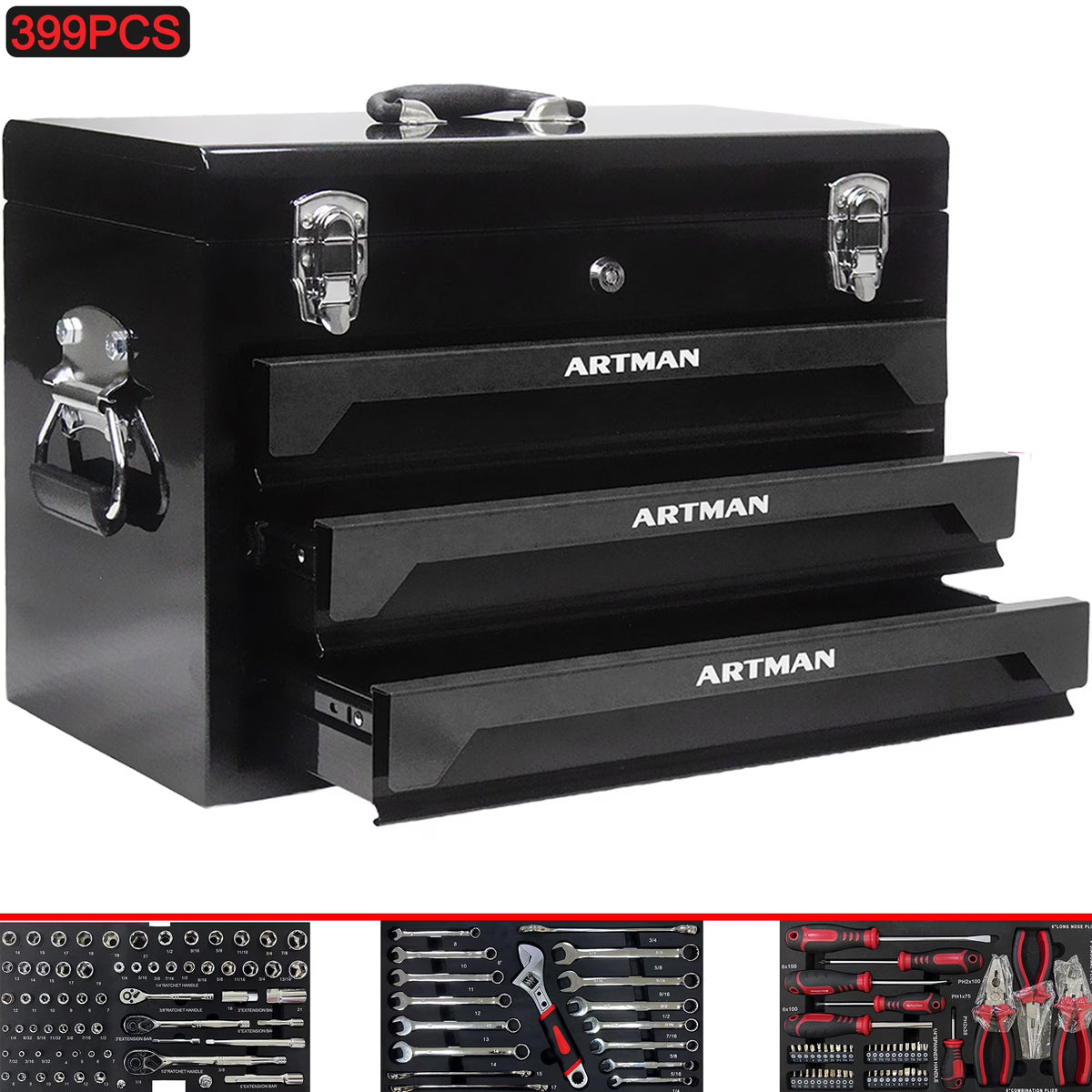 Seizeen Heavy Duty Universal Mechanic Tool Set, Metal Black, 19.7"x 10.6" x 13.86", 339 Count