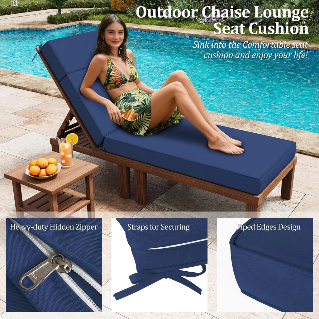 Kimunuk Outdoor Chaise Lounge Cushions set of 2, 80" x 26" x 4" Waterproof Pool Beach Recliner Replacement Cushions with Ties, Navy