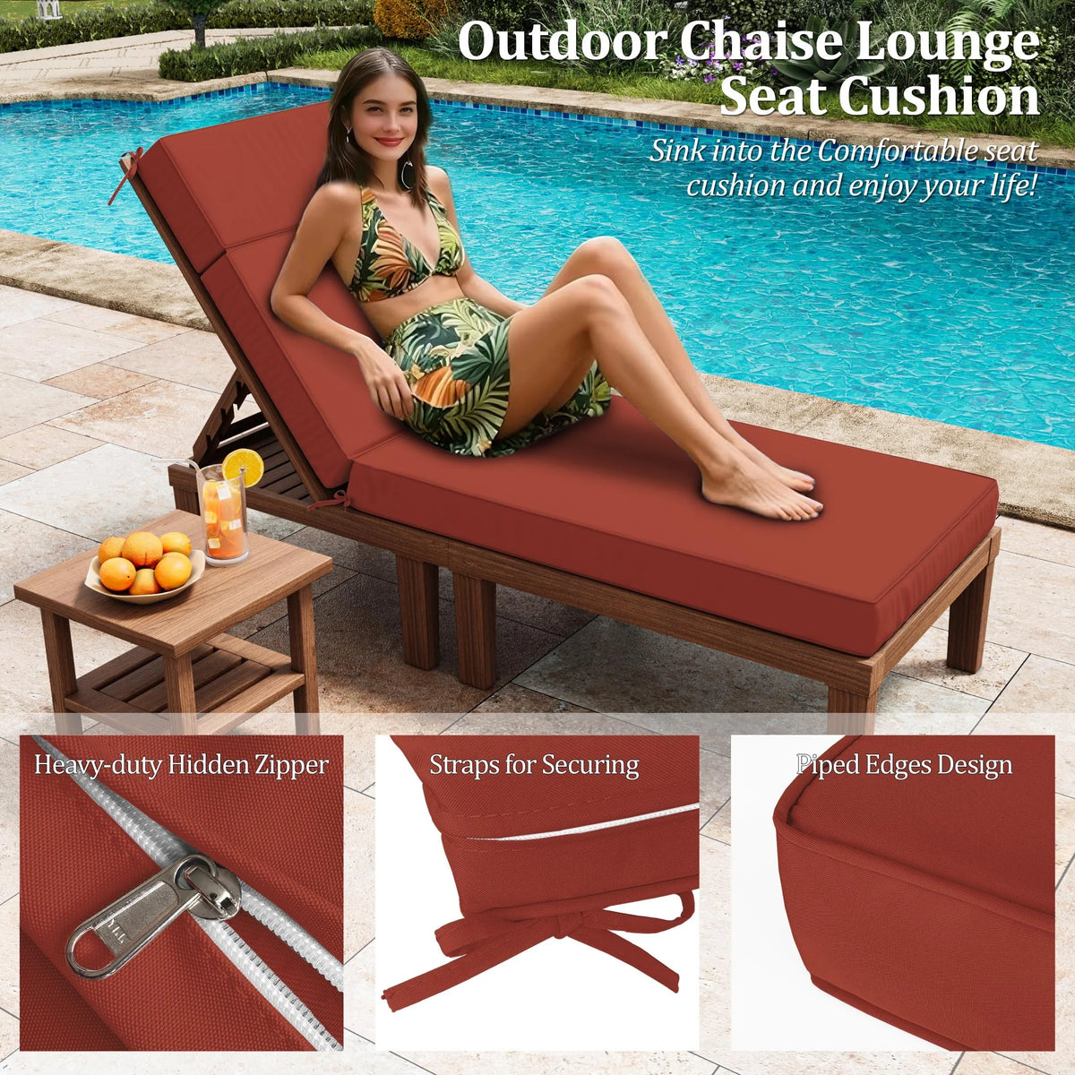 Kimunuk Outdoor Chaise Lounge Cushions set of 2, 80" x 26" x 4" Waterproof Pool Beach Recliner Replacement Cushions with Ties, Navy