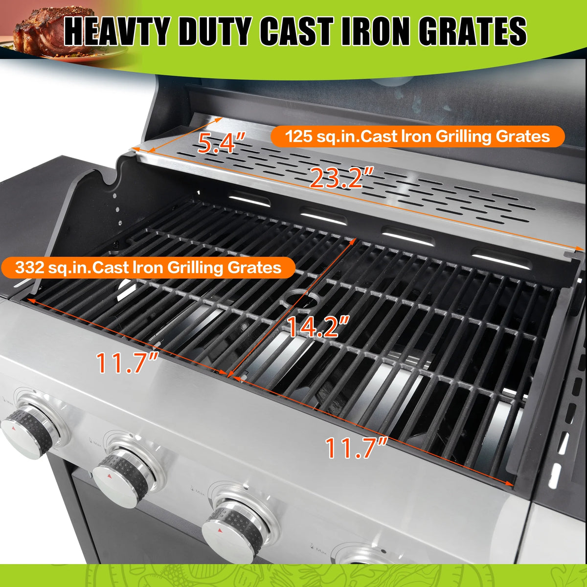 Witaxima 4-Burner Propane Gas Grill with Side Burner, 46,500 BTU Stainless Steel Outdoor BBQ Grill, Black and Silver, 47.2" x 17.9" x 45.28"