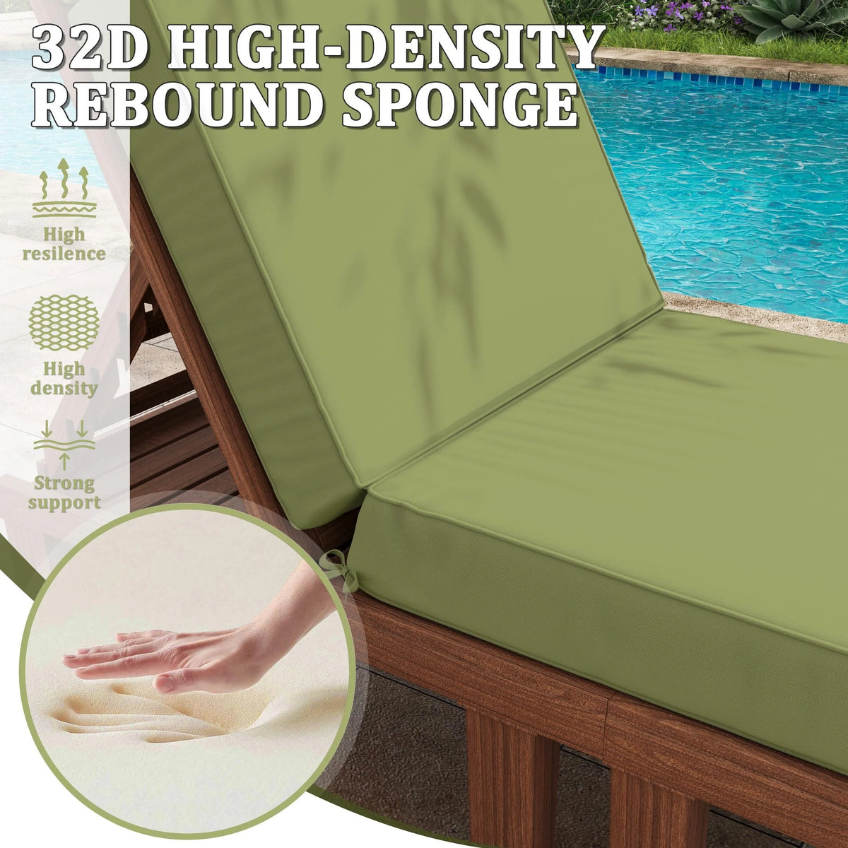 Kimunuk Outdoor Chaise Lounge Cushions set of 2, 80" x 26" x 4" Waterproof Pool Beach Recliner Replacement Cushions with Ties, Navy