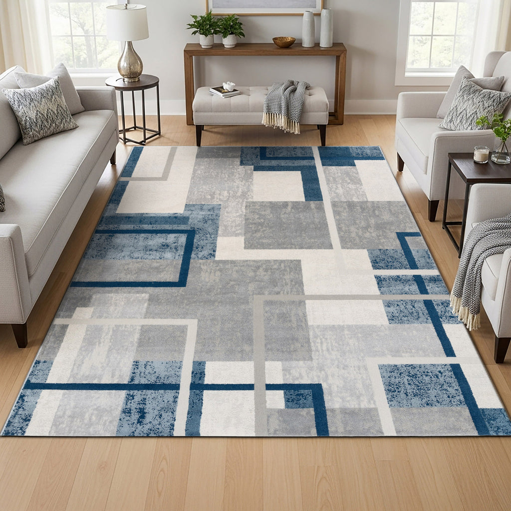 Tapis Eden, motif géométrique abstrait, 5'3" x 7'