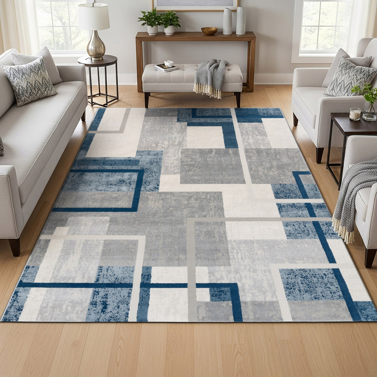Tapis Eden, motif géométrique abstrait, 5'3" x 7'