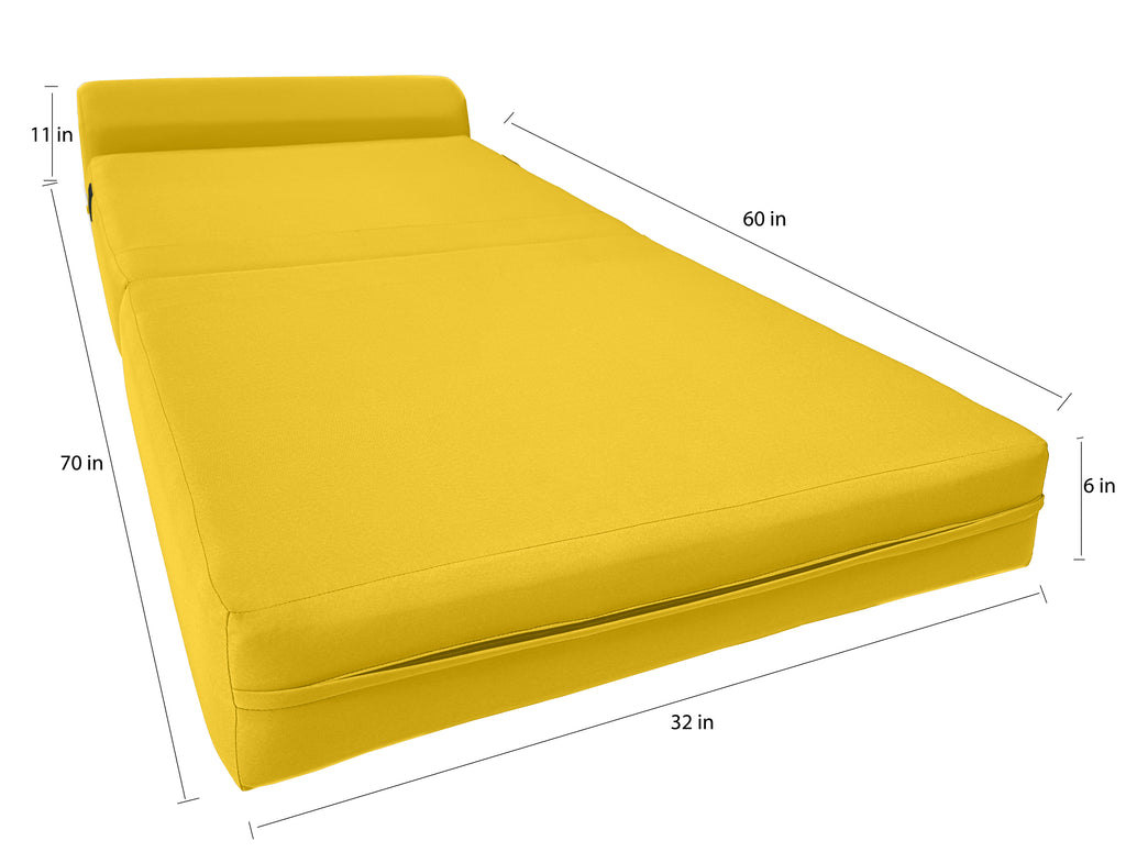 Yellow Sleeper Chair Folding Foam Beds, Portable Studio Sofa Guest Bed, 6 x 32 x 70