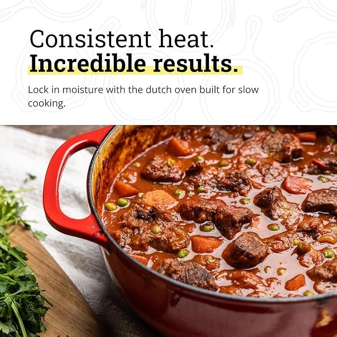 Lodge Essential Enamel Cast Iron Dutch Oven – Perfect for Bread Baking, Braising, Marinating & Slow Cooking – Features Moisture-Sealing Lid & Dual Handles – Kitchen Essentials – 6 Quarts – Island Spice Red
