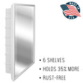 12-1-26-01 Capella 16 in. x 26 in. x 3-1/2 in. Framed Recessed 1 Door Bathroom Medicine Cabinet with 6 Shelves and White Frame