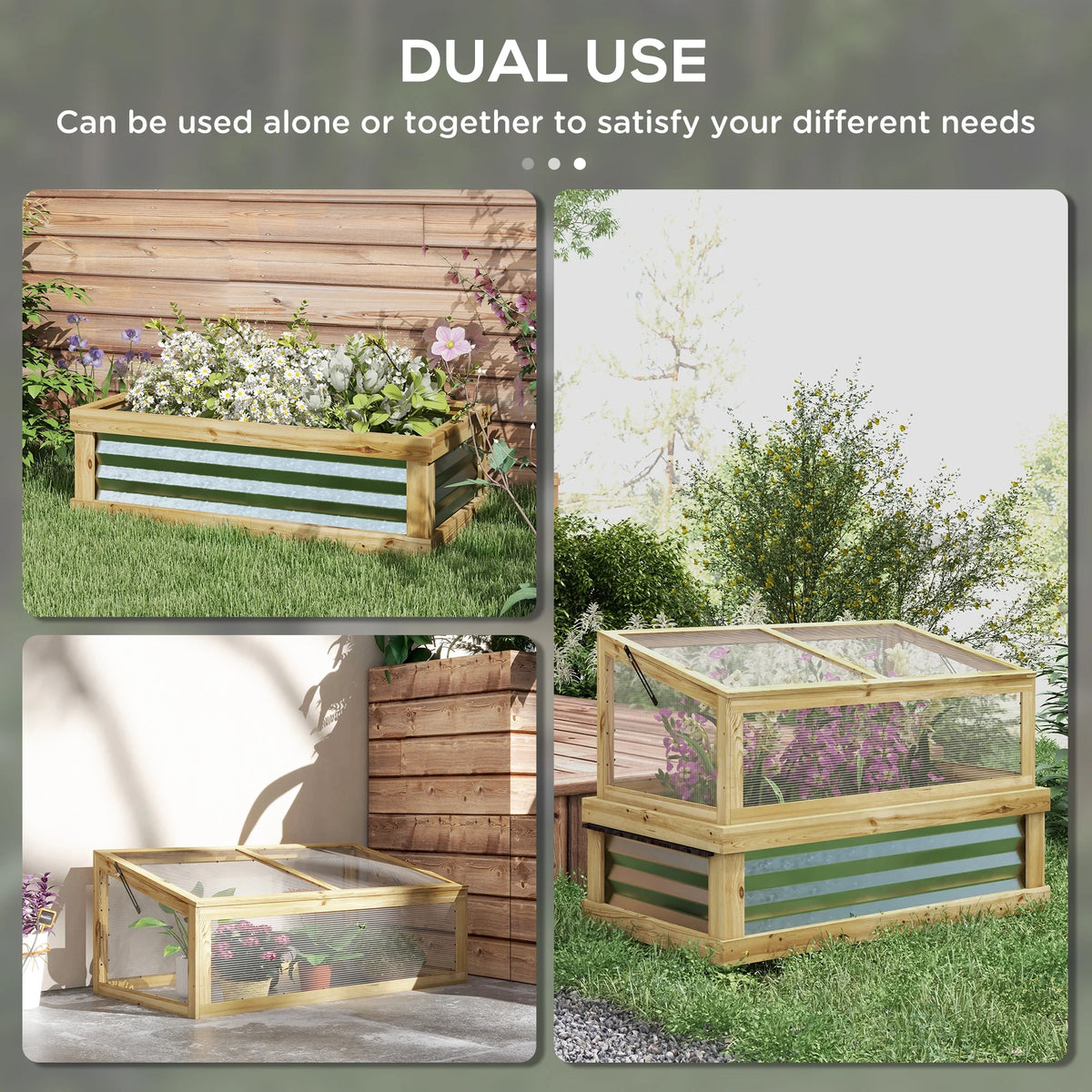 Outsunny Raised Garden Bed with Wooden Cold Frame, 41" x 22.5" x 28.25"