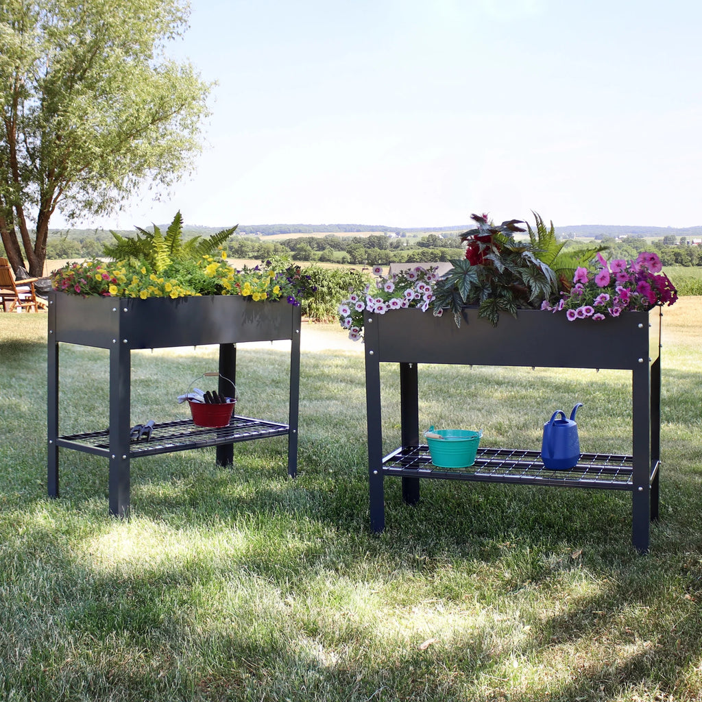 Jardinière surélevée en acier galvanisé noir Sunnydaze, 90,8 cm x 40,6 cm x 80,6 cm, ensemble de 2