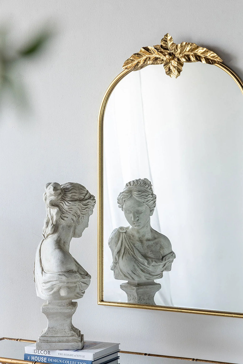 A&B Home Arched Gold Wall Mirror with Leaf Accent 39.6" x 2" x 35"