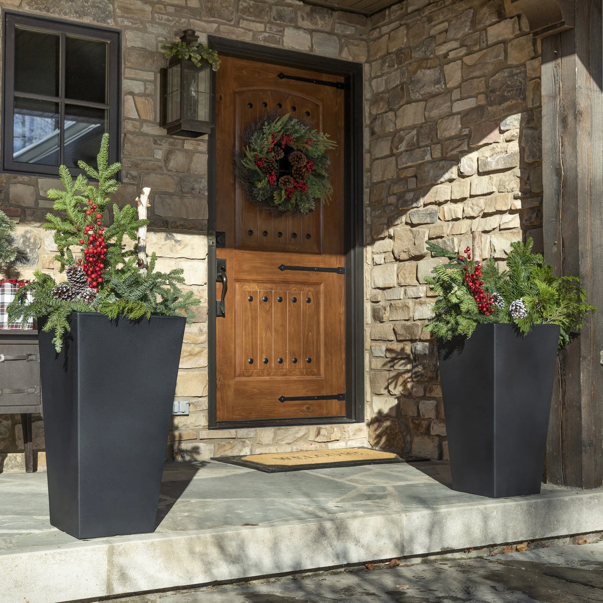 Step2 Tremont 2pk Plastic Black Square Planter 15" W x 15" D x 28" H