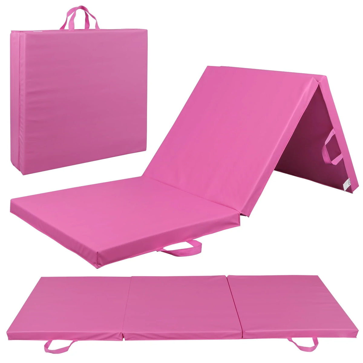 Tapis d'exercice et de yoga pliable ZENY 6' x 2' x 2" en cuir PU, antidérapant avec poignées de transport, rose