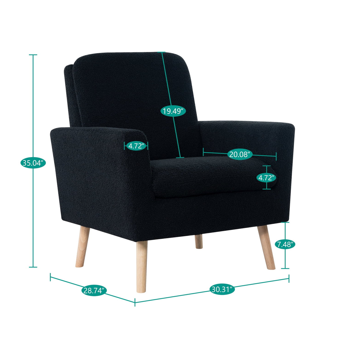 Naomi Home Frida Mid-Century Modern Accent Chair, Espresso Teddy Fleece Upholstered Armchair with Oak Legs, 28.74"D x 30.31"W x 35.04"H