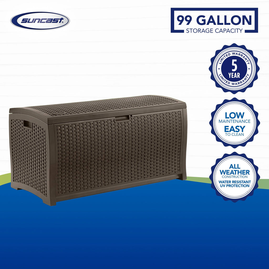 Coffre de rangement en résine Suncast de 99 gallons - Brun moka - DBW9200 - 52 po P x 27,5 po H x 27,6 po L