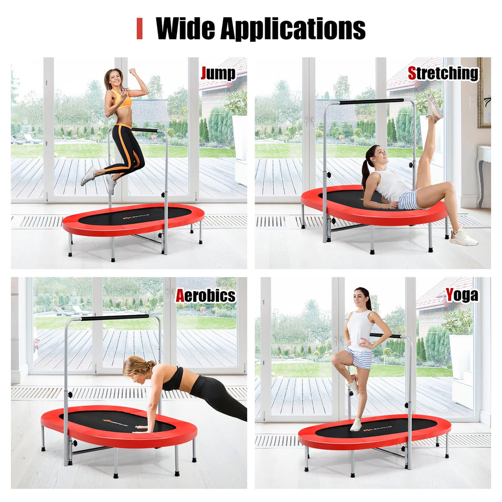 Goplus Adjustable Handrail Foldable Trampoline, Blue, 59.50" x 35.50" x 52.00"