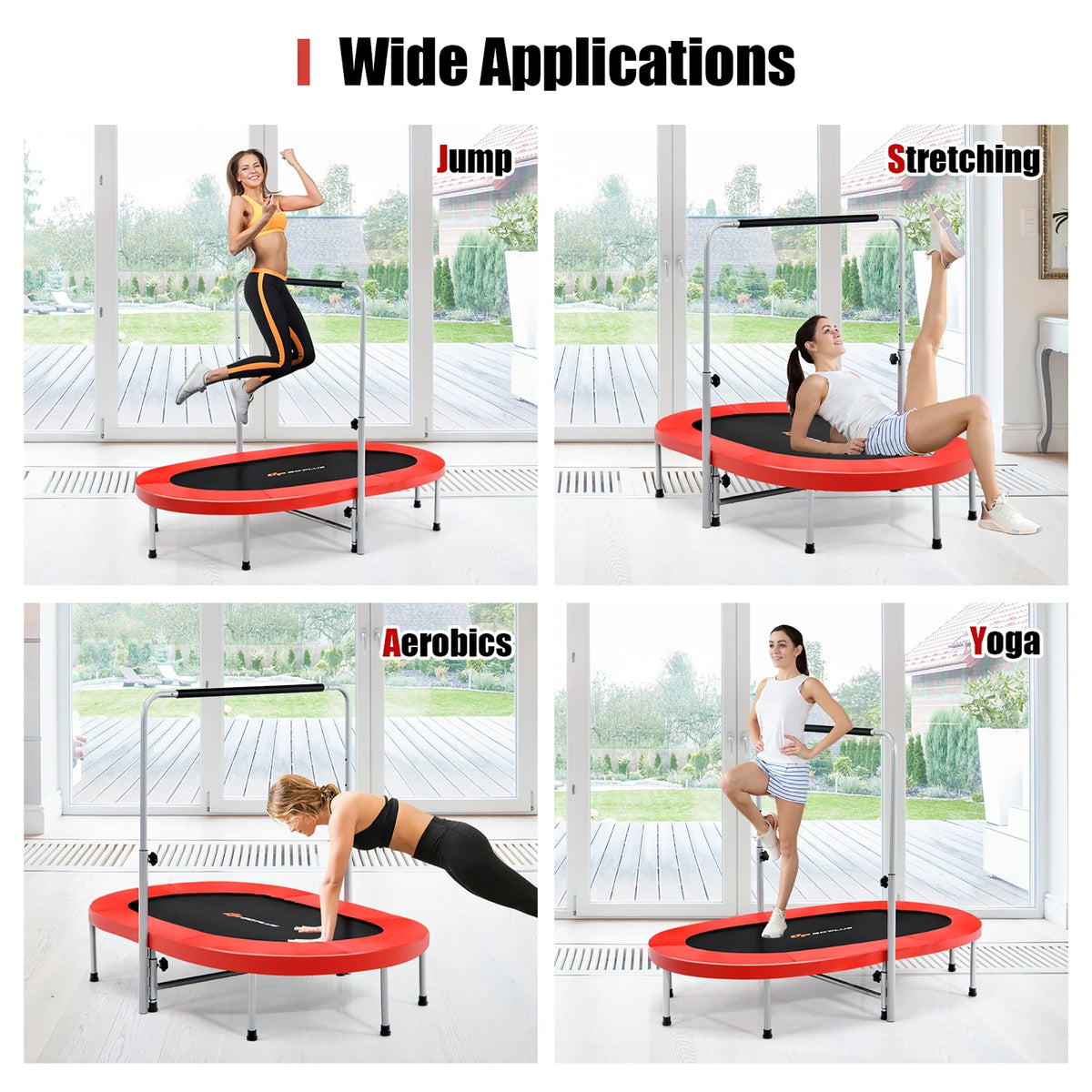 Goplus Adjustable Handrail Foldable Trampoline, Blue, 59.50" x 35.50" x 52.00"