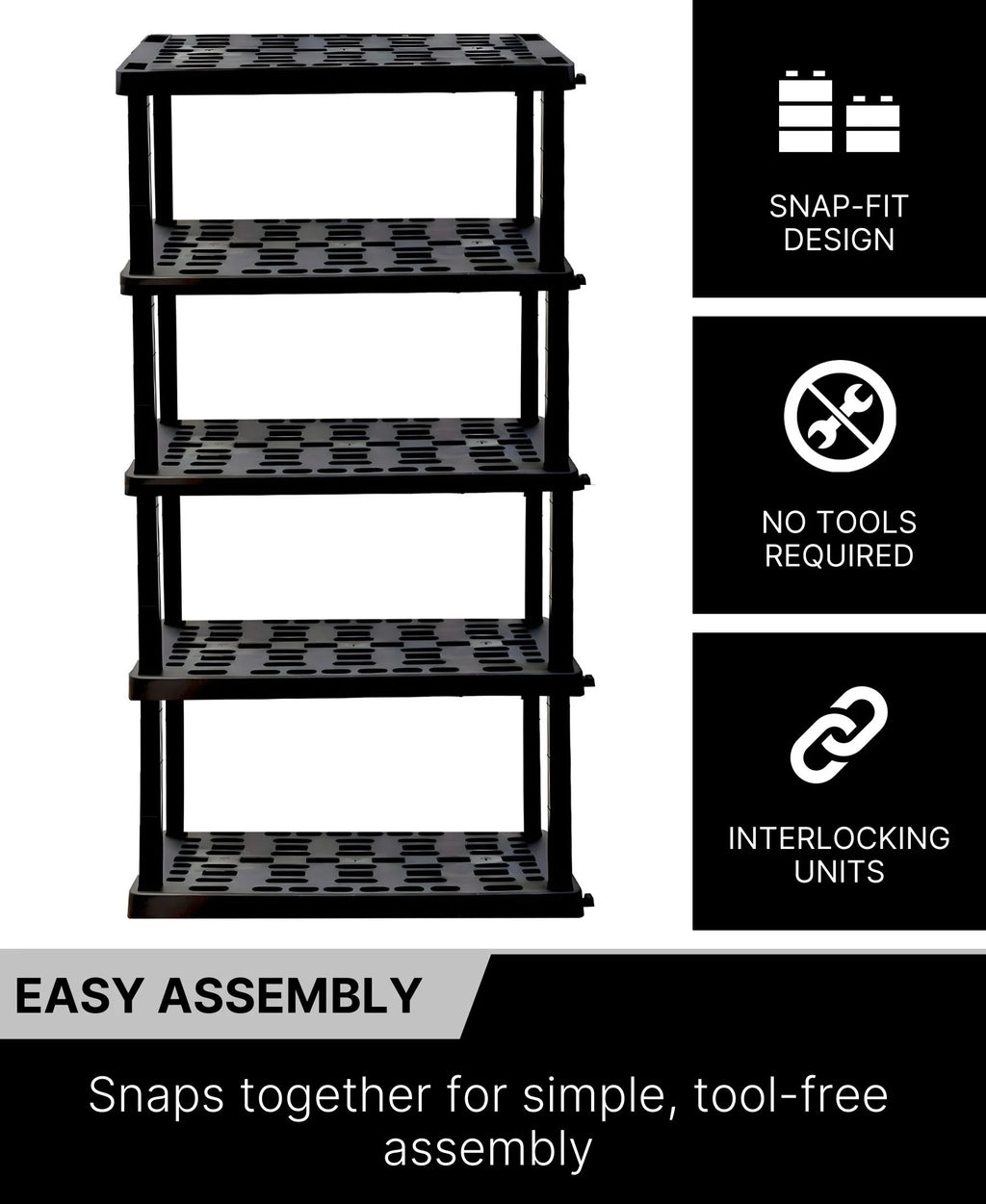 Oskar Plastic Storage Shelves 5-Tier Garage Organizer 74"H x 36"W x 18"D, White 750lb Capacity
