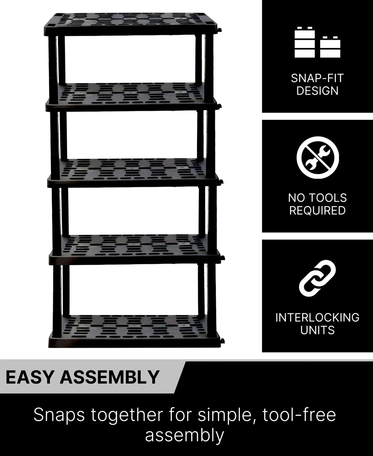 Oskar Plastic Storage Shelves 5-Tier Garage Organizer 74"H x 36"W x 18"D, White 750lb Capacity