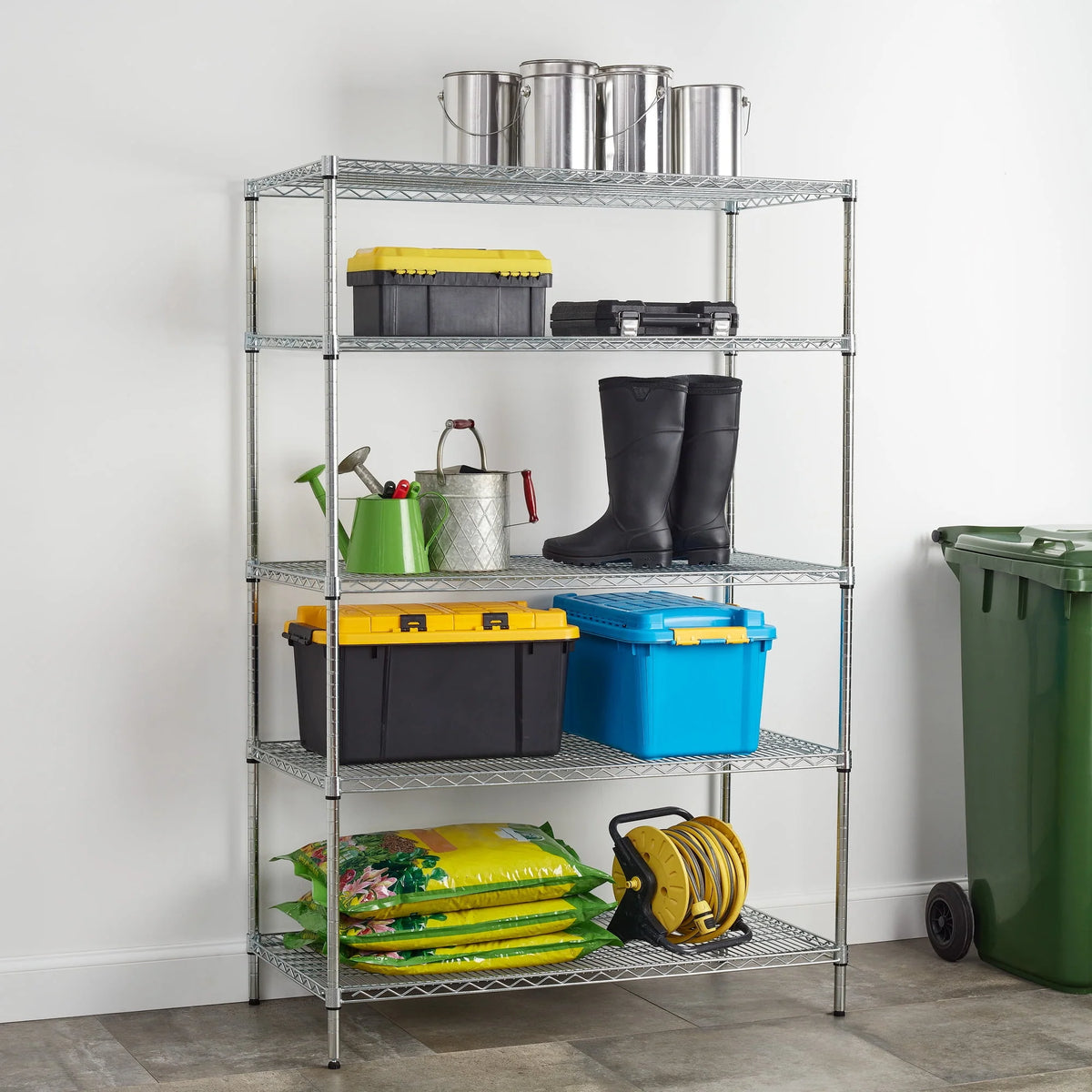 Hyper Tough Steel 5-Tier Storage Shelf Unit 72"H x 48"W x 24"D, 4000lb Total Capacity, Chrome
