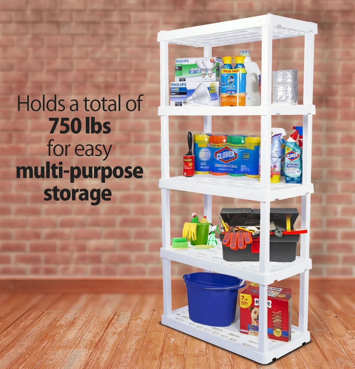 Oskar Plastic Storage Shelves 5-Tier Garage Organizer 74"H x 36"W x 18"D, White 750lb Capacity