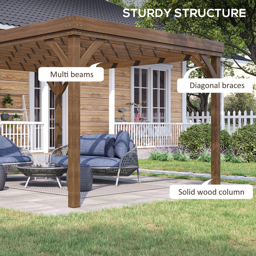 Outsunny 10' x 12' x 7' Brown Fir Wood Pergola, Open Design