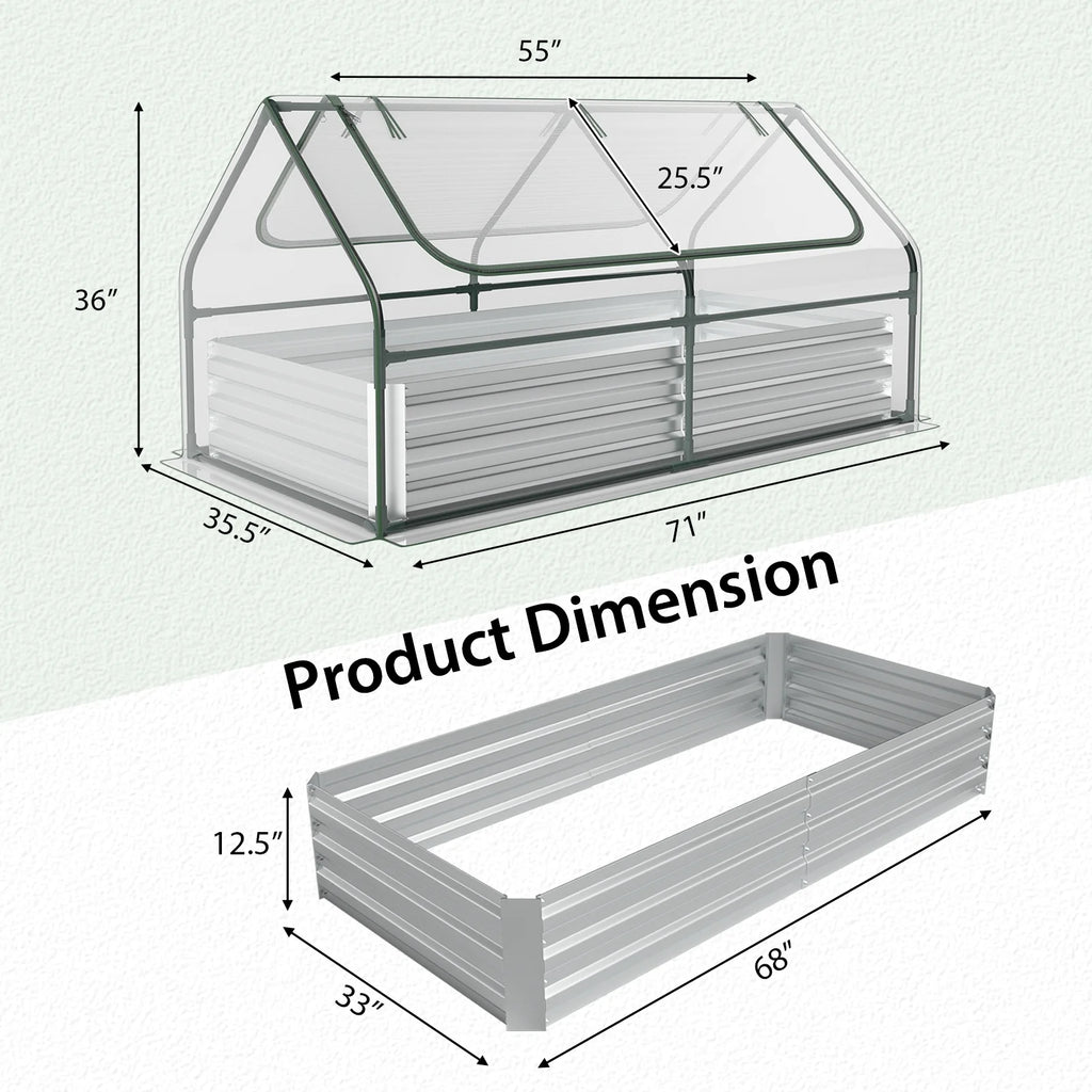 Bac de jardin surélevé galvanisé Topbuy 183 cm x 91 cm x 91 cm avec serre, jardinière sans fond avec housse transparente, kit de bac de plantation extérieur