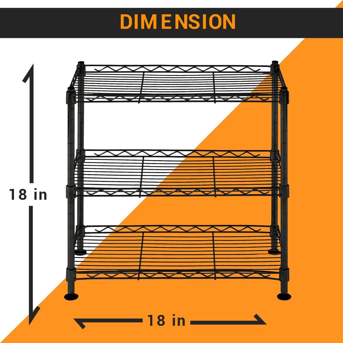 Juggernaut Storage Steel 3-Tier Storage Shelf Unit 18"H x 18"W x 10"D, 210lb Total Capacity, Black