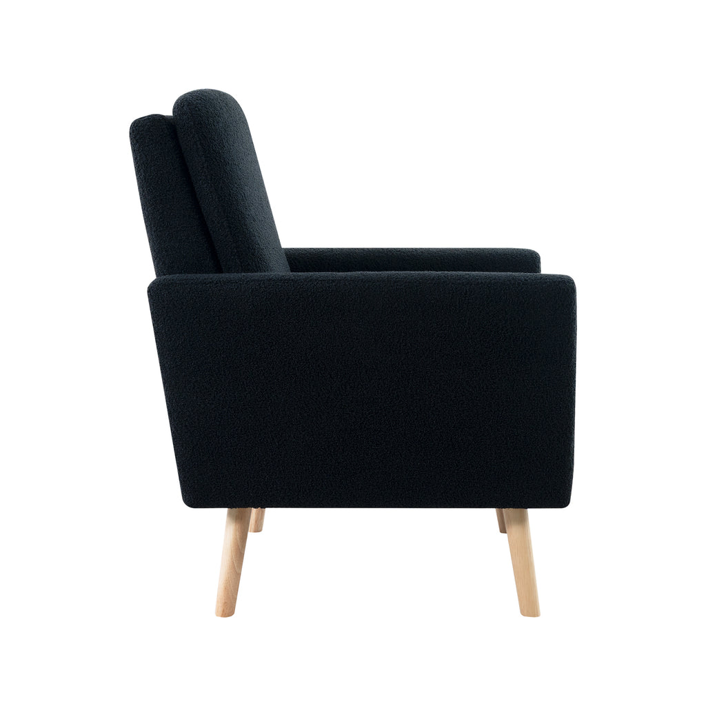 Naomi Home Frida Mid-Century Modern Accent Chair, Espresso Teddy Fleece Upholstered Armchair with Oak Legs, 28.74"D x 30.31"W x 35.04"H