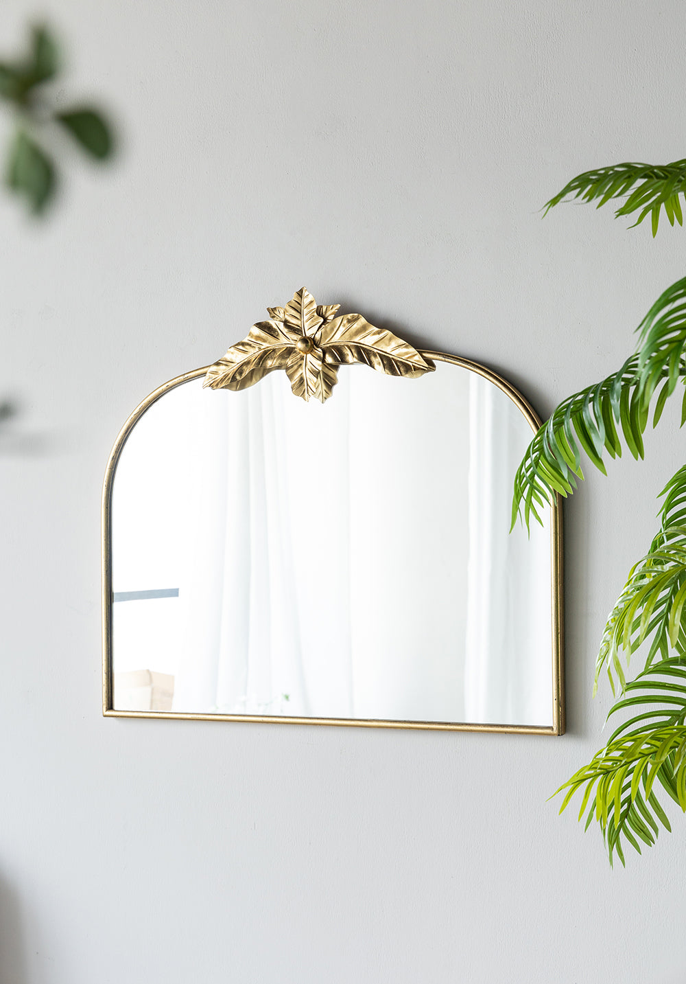 A&B Home Arched Gold Wall Mirror with Leaf Accent 39.6" x 2" x 35"