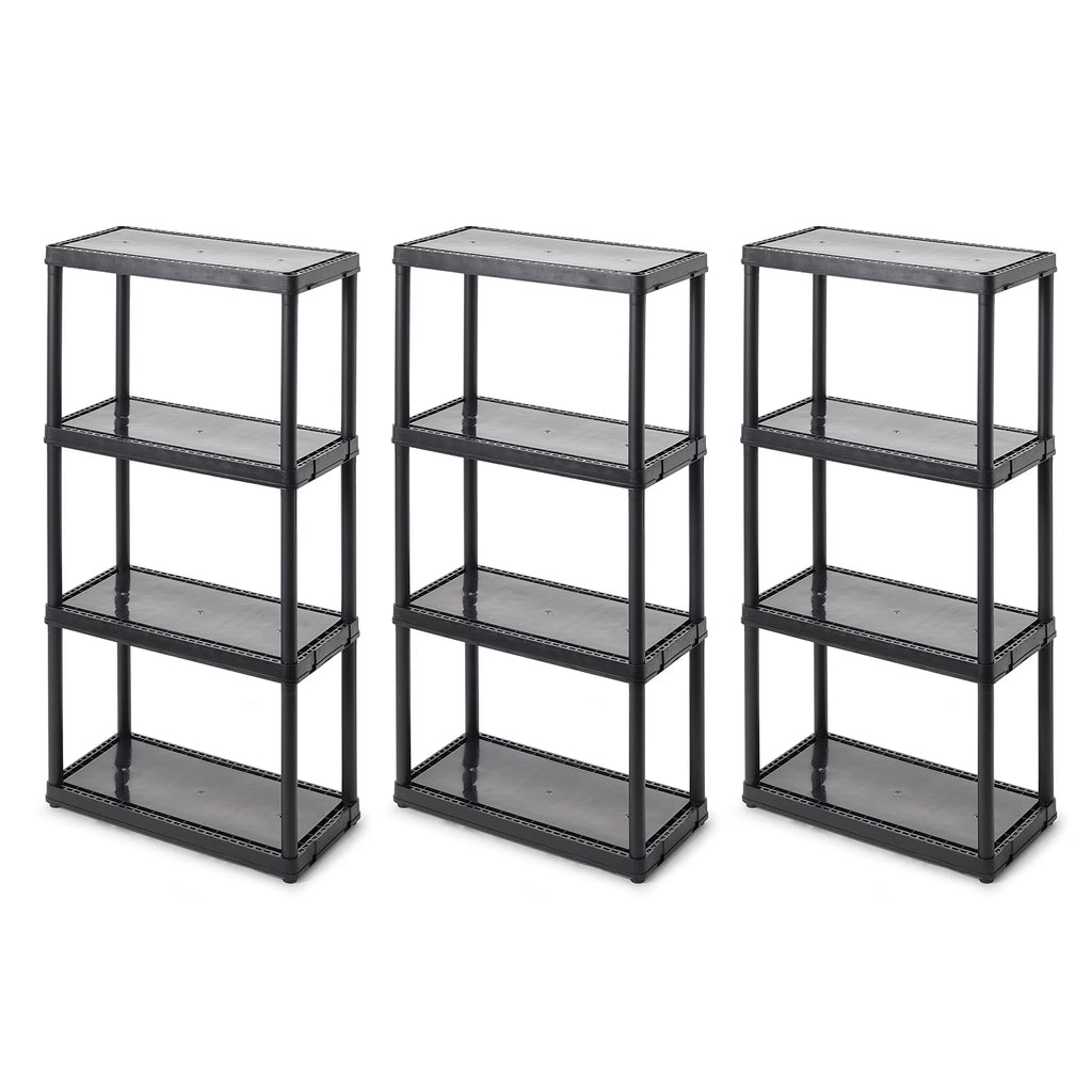 4 Shelf Fixed Height Solid Light Duty Storage Unit 12 x 24 x 48 for Home, Garage, Basement, & Laundry, Black (3 Pack)