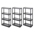 4 Shelf Fixed Height Solid Light Duty Storage Unit 12 x 24 x 48 for Home, Garage, Basement, & Laundry, Black (3 Pack)