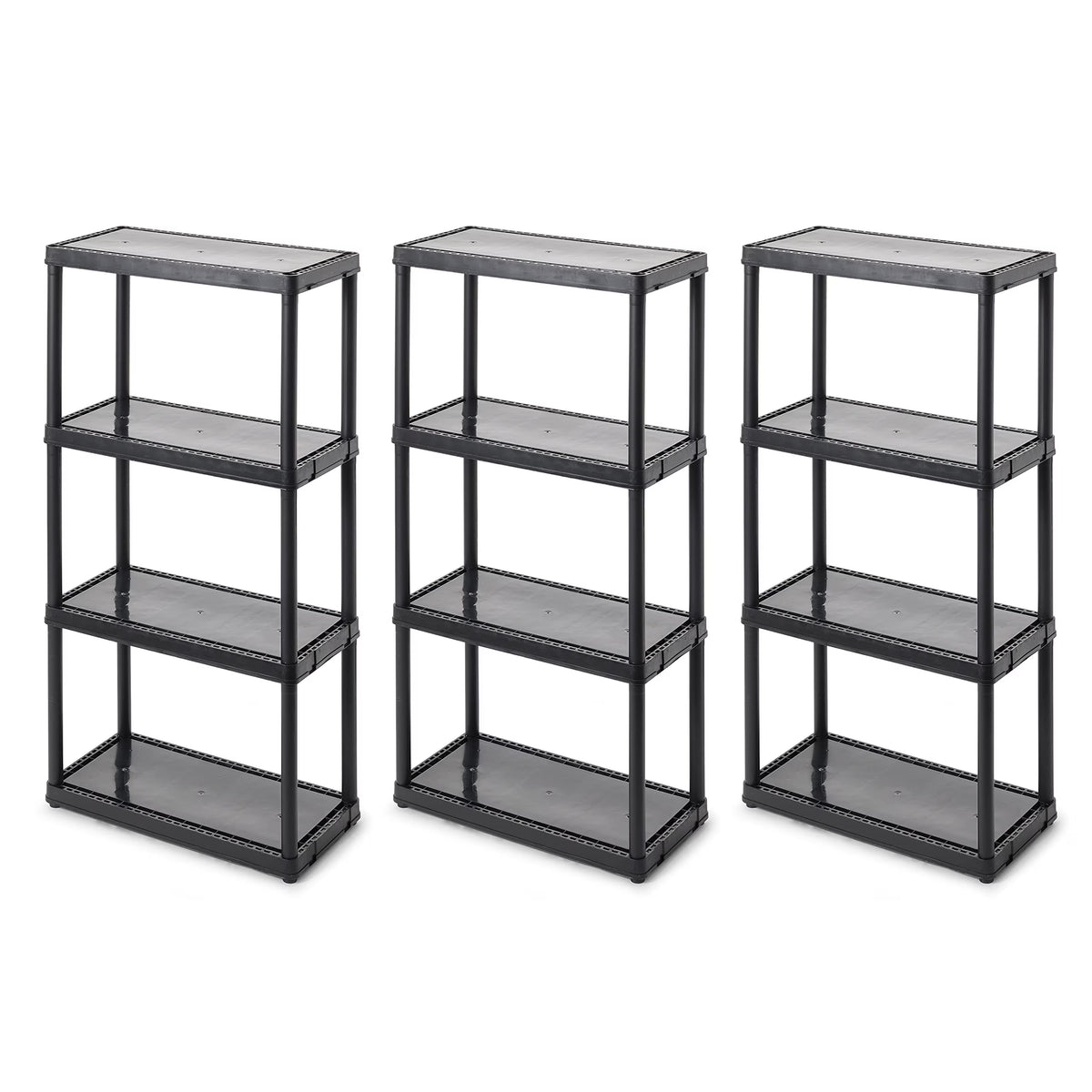 4 Shelf Fixed Height Solid Light Duty Storage Unit 12 x 24 x 48 for Home, Garage, Basement, & Laundry, Black (3 Pack)