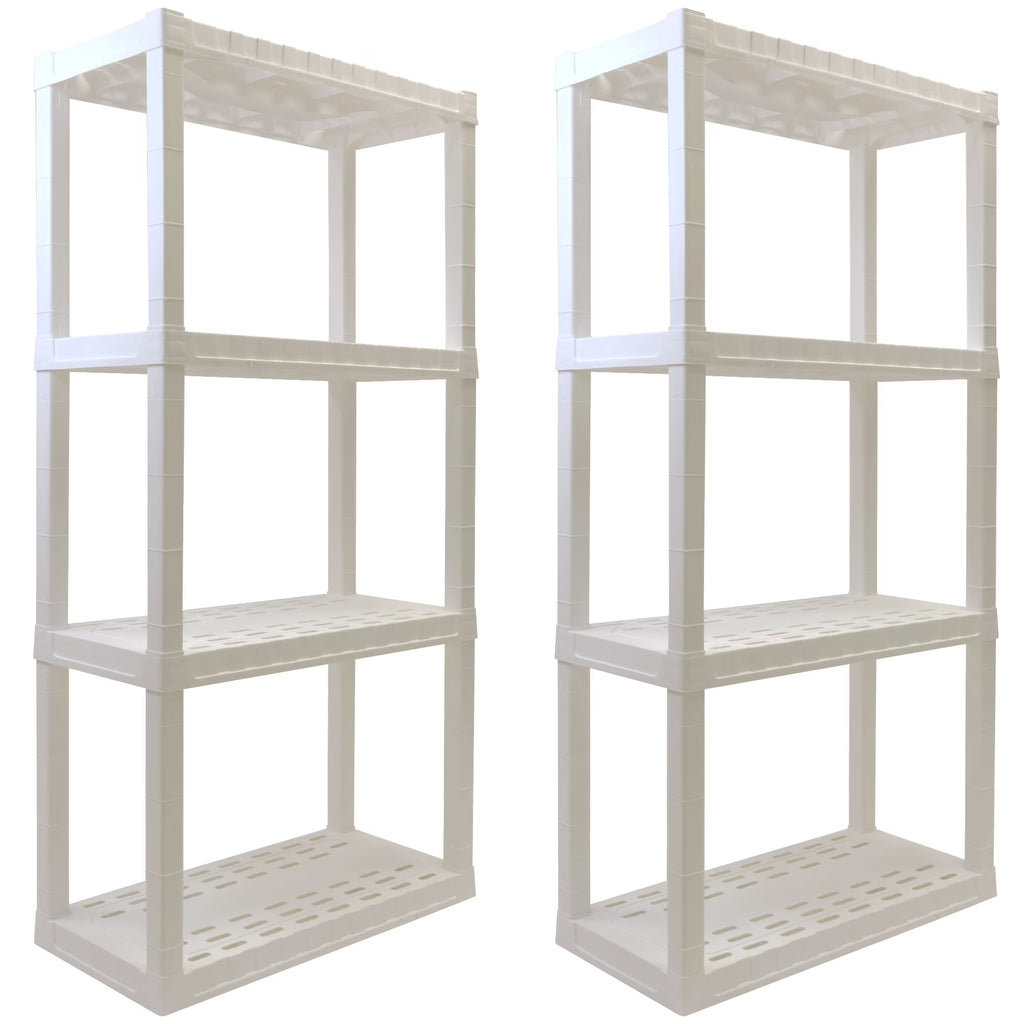 Étagères de rangement en plastique Hyper Tough, 4 niveaux, 56 po H x 30 po L x 14 po P, paquet de 2, blanc, capacité totale de 400 lb