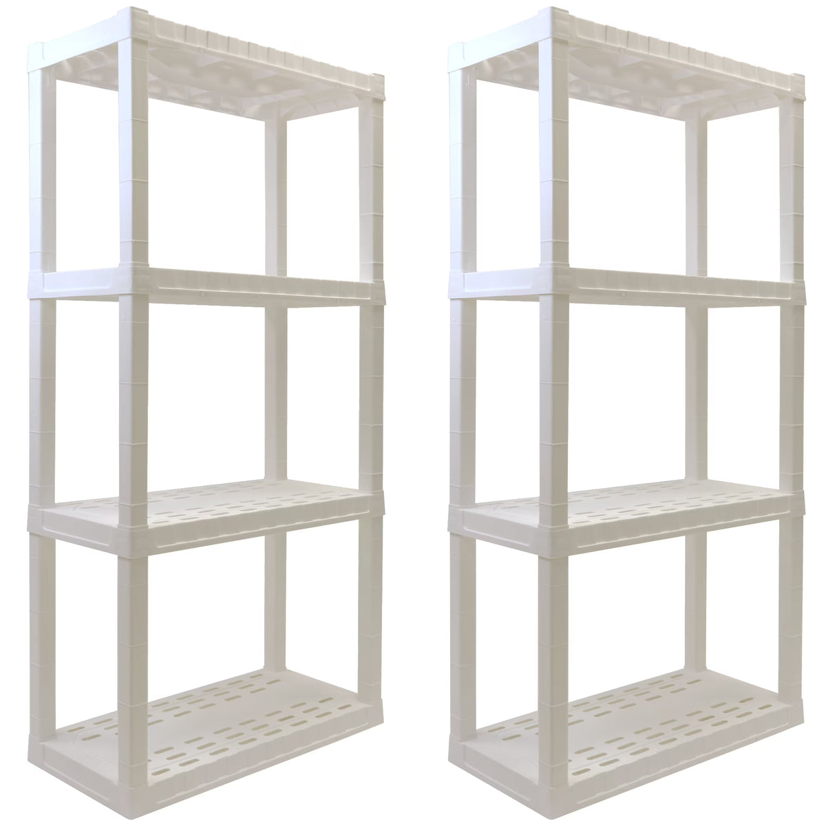 Étagères de rangement en plastique Hyper Tough, 4 niveaux, 56 po H x 30 po L x 14 po P, paquet de 2, blanc, capacité totale de 400 lb