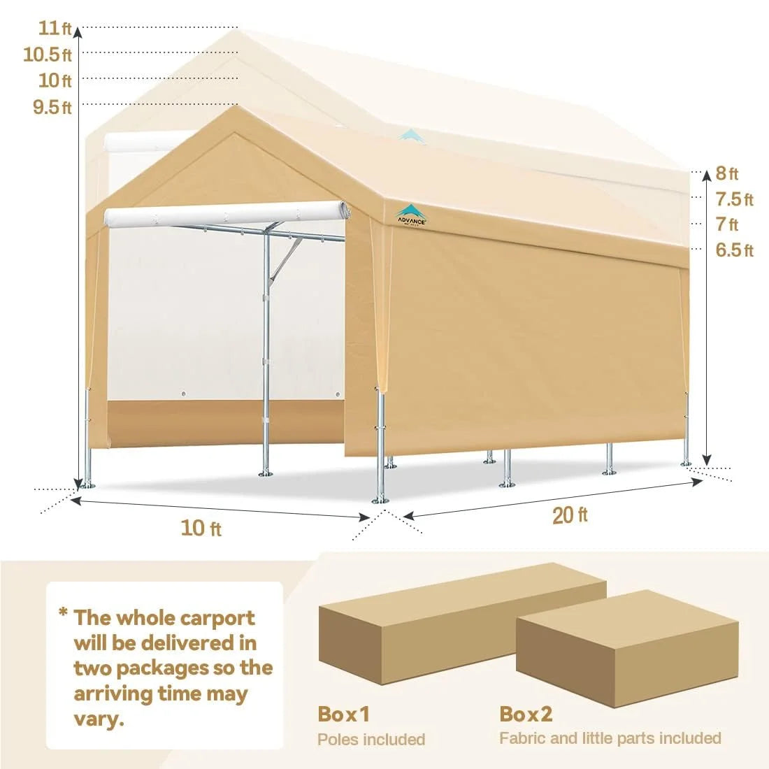 Advance Outdoor 10 x 20 x 95-11 White Heavy Duty Carport