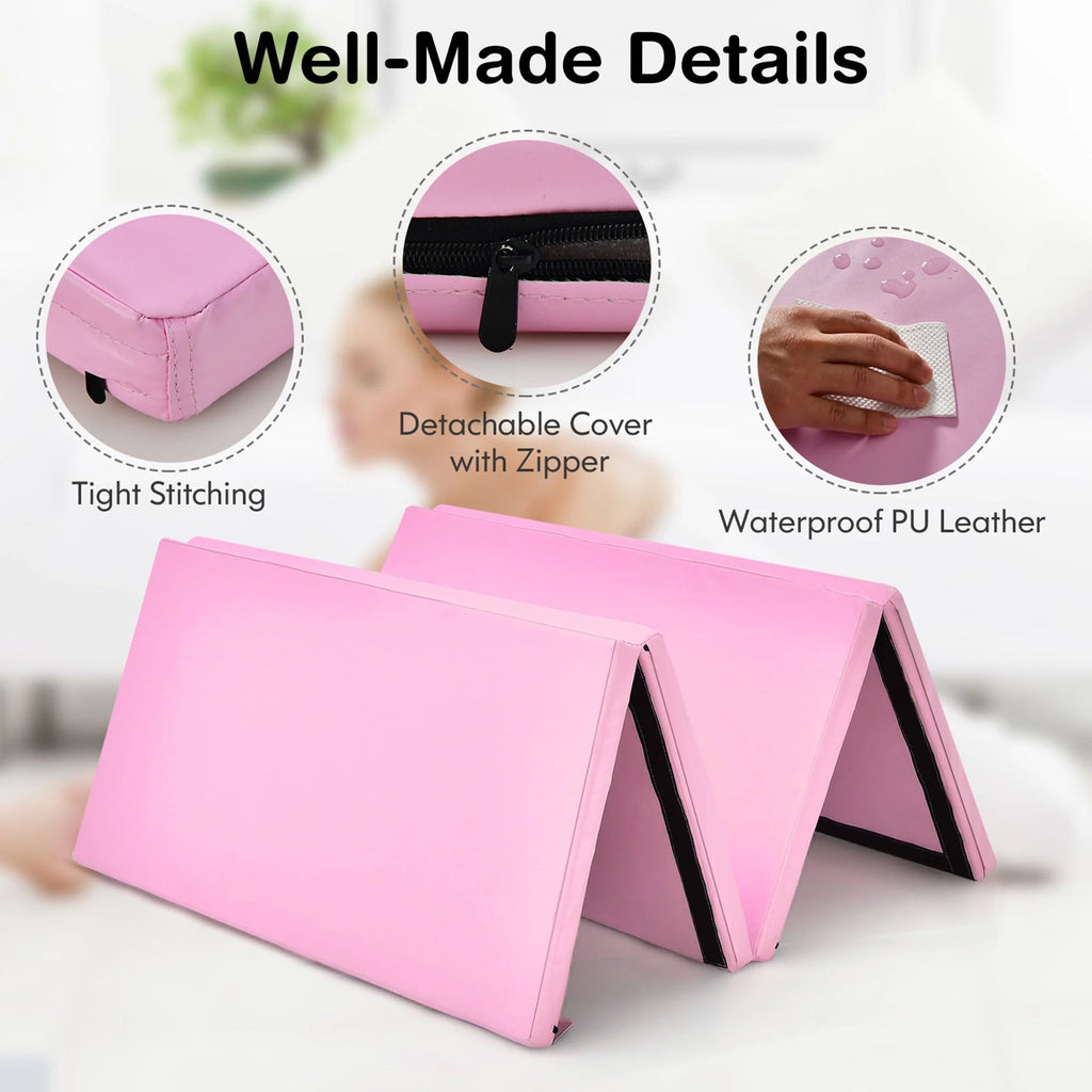 Gymax 8' x 4' x 2'' Folding Gymnastics Tumbling Mat Thickened Exercise Mat Pink