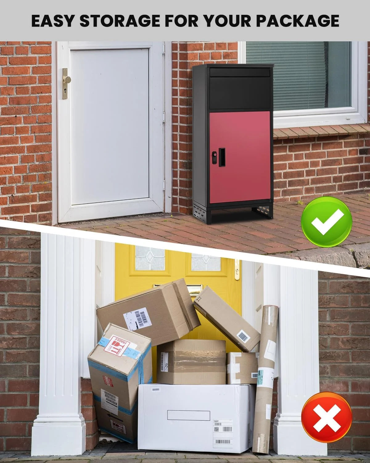 FICISOG Outside Package Delivery Boxes, Extra Large Locking Parcel Drop Box, 17" x 11" x 34" Package Safe Box with Keys