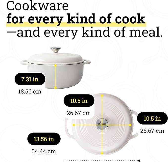 Lodge Essential Enamel Cast Iron Dutch Oven – Perfect for Bread Baking, Braising, Marinating & Slow Cooking – Features Moisture-Sealing Lid & Dual Handles – Kitchen Essentials – 6 Quarts – Oyster White