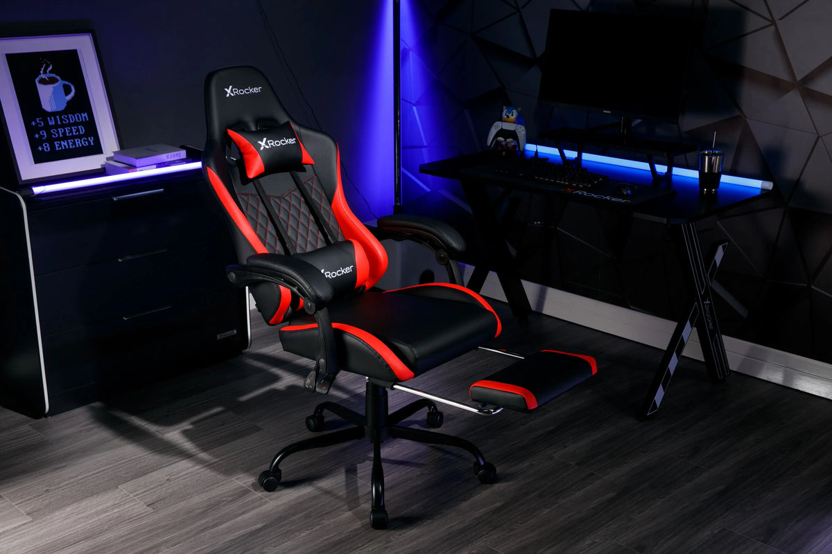 X Rocker Apex PC Gaming Chair with Massage Function and Footrest, Red