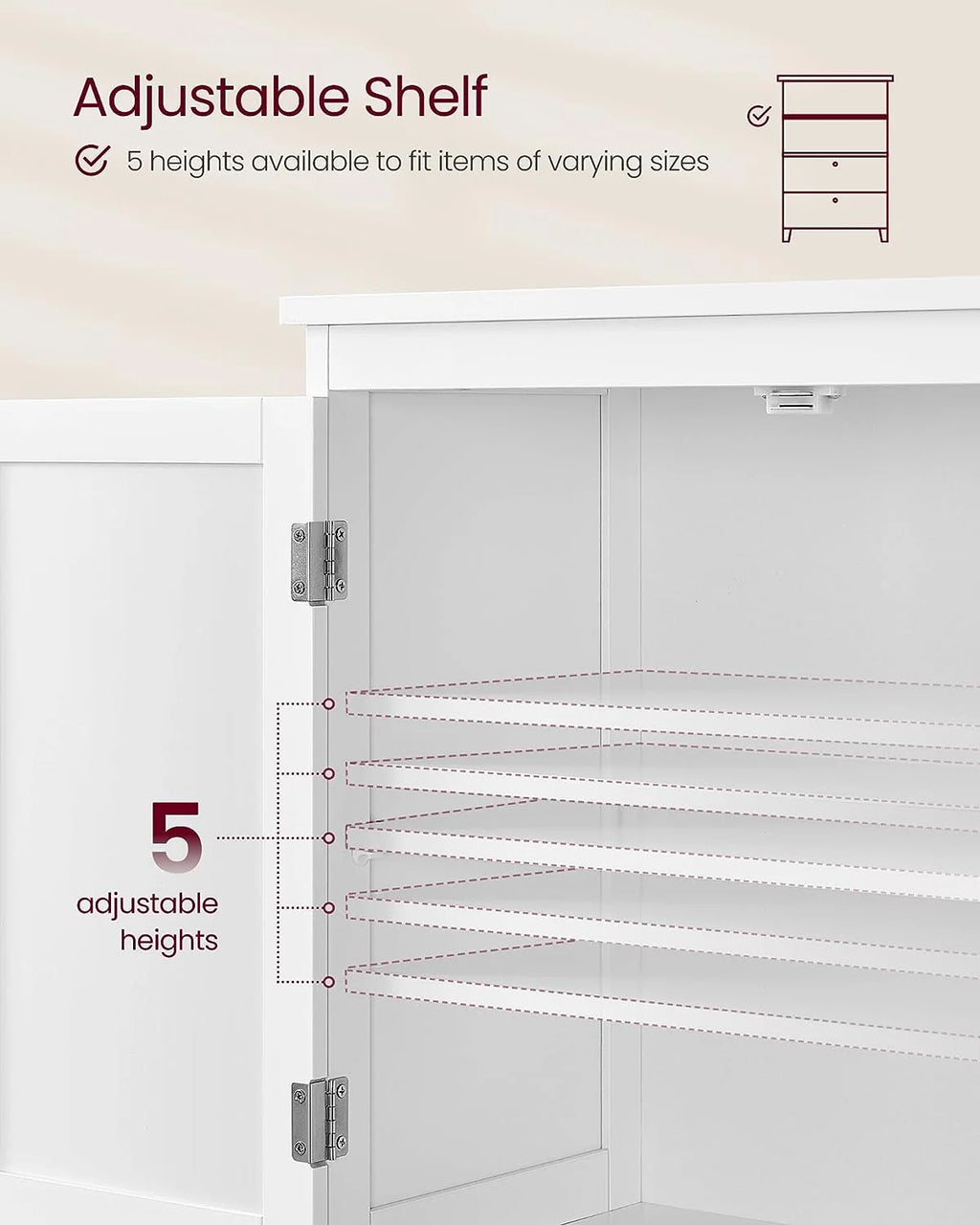 Meuble de rangement sur pied, unité de rangement, armoire indépendante avec 2 tiroirs et 2 portes, étagère réglable, 30 x 60 x 110 cm, blanc