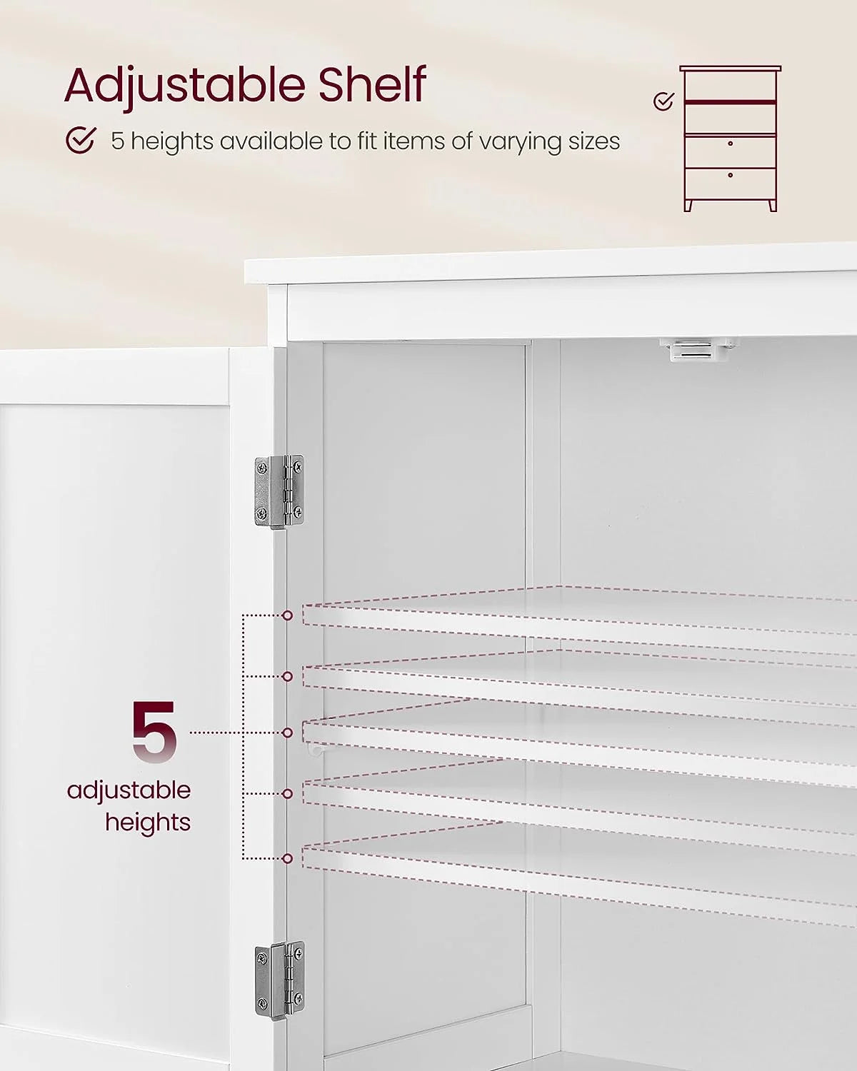 Meuble de rangement sur pied, unité de rangement, armoire indépendante avec 2 tiroirs et 2 portes, étagère réglable, 30 x 60 x 110 cm, blanc