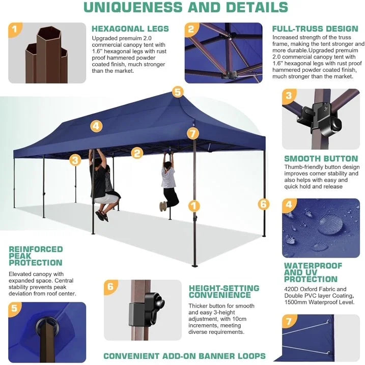 HOTEEL 10ft x 30ft Khaki Pop Up Outdoor Canopy, Waterproof